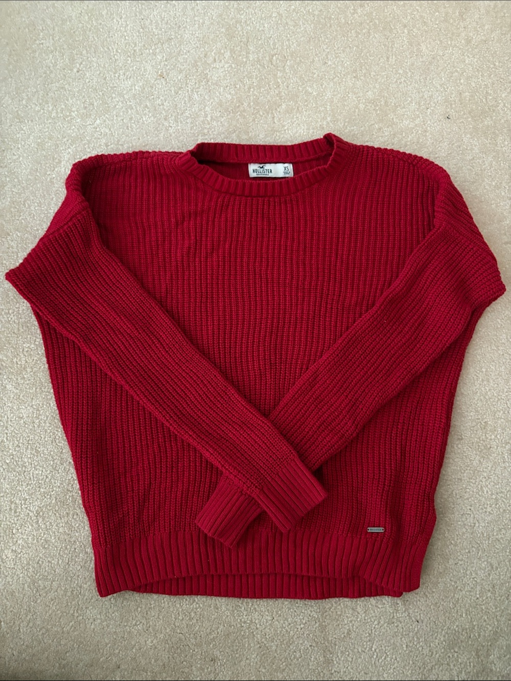 Hollister Women’s Bright Red Ribbed Crewneck Sweater